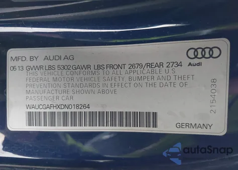 2013 Audi S5 3.0T Premium Plus from USA, damaged, VIN WAUCGAFHXDN018264